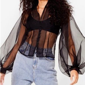Sheer Heart Attack Balloon Organza Blouse